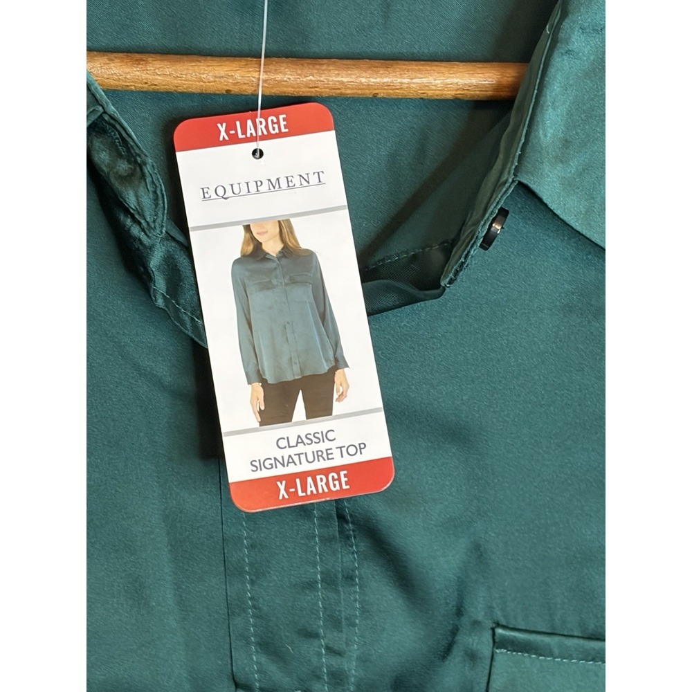 Woman's Career Casual XL Equipment Green Polyester Blouse Shirt Tunic Top NEW